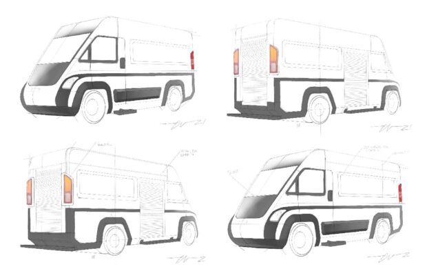 Via van sketch with orange tail lights