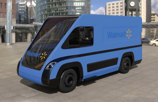 Blue Via van with Walmart logo