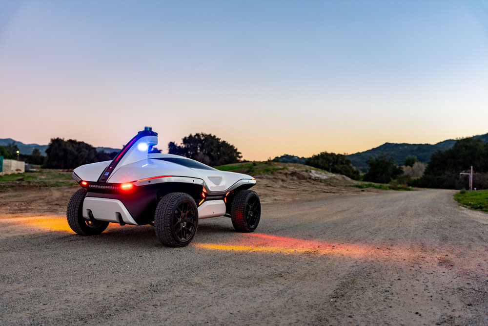 Knightscope K7 robot on desert road