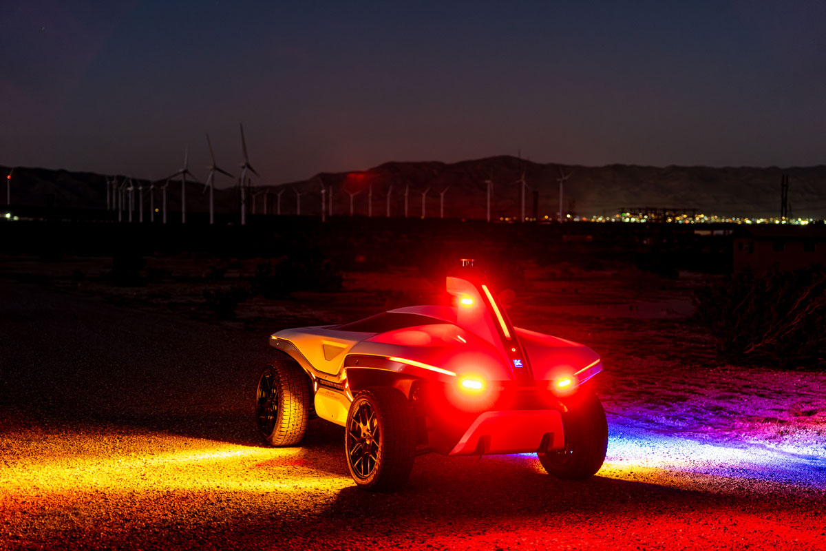 Bright LEDs of Knightscope K7 in dark night
